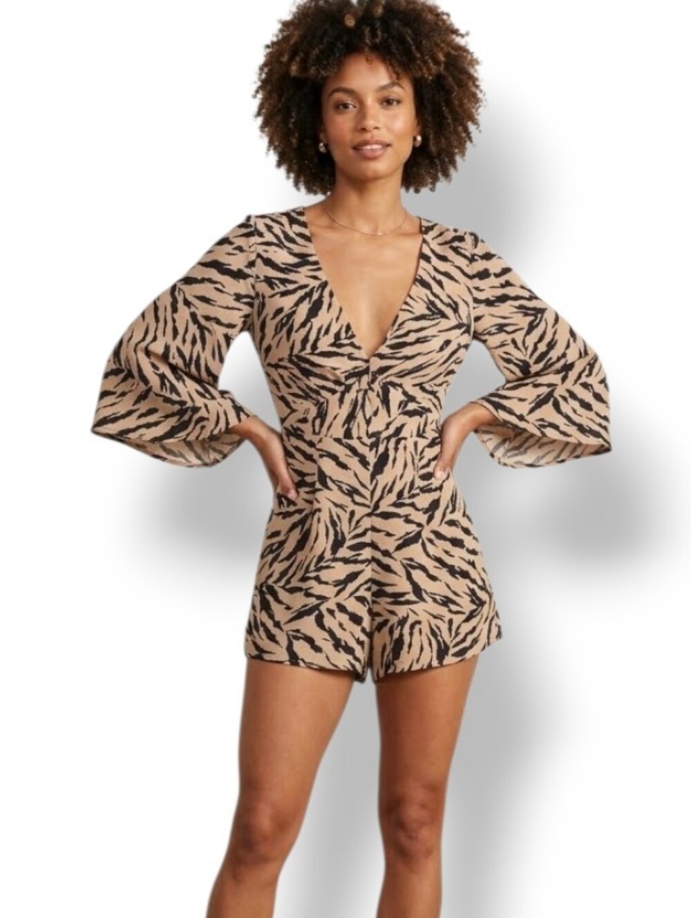 Abercrombie & Fitch Zebra V-neck Animal Print Bell Sleeves Romper Viscose Size S